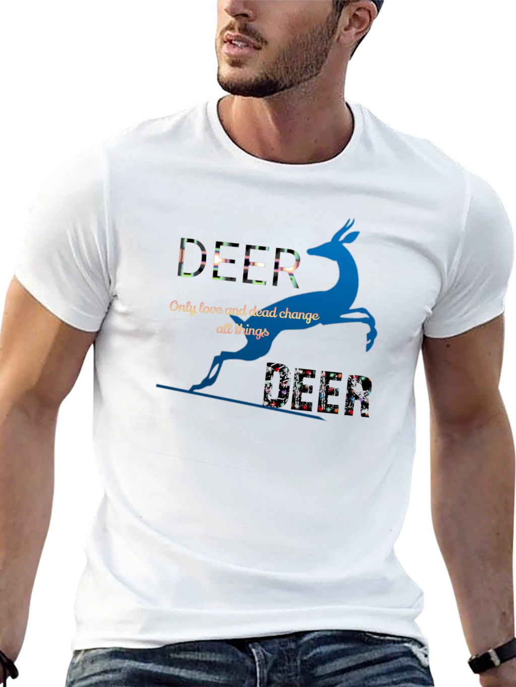 Deer Graphic Print Crew Neck T-Shirt