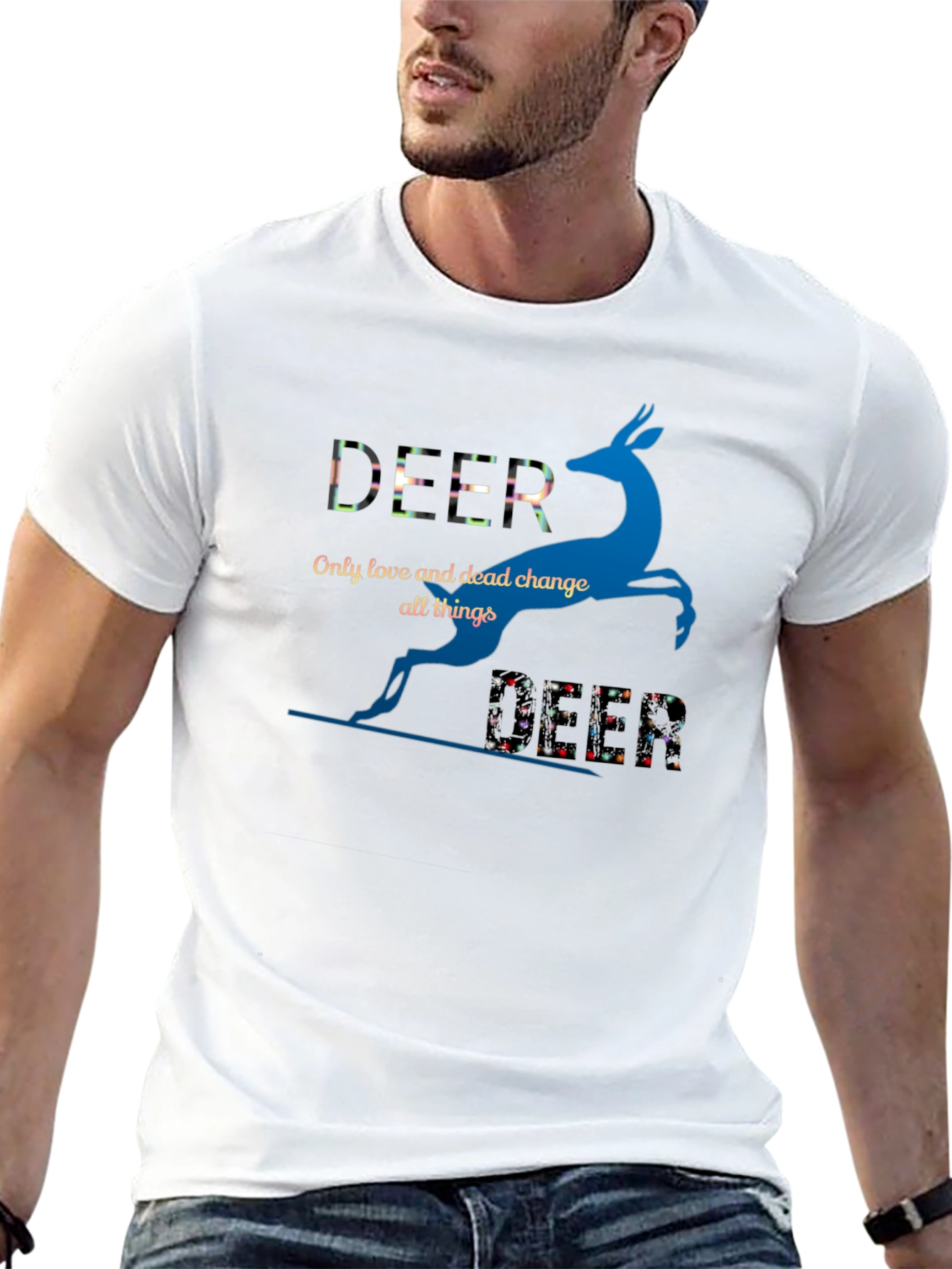 Deer Graphic Print Crew Neck T-Shirt