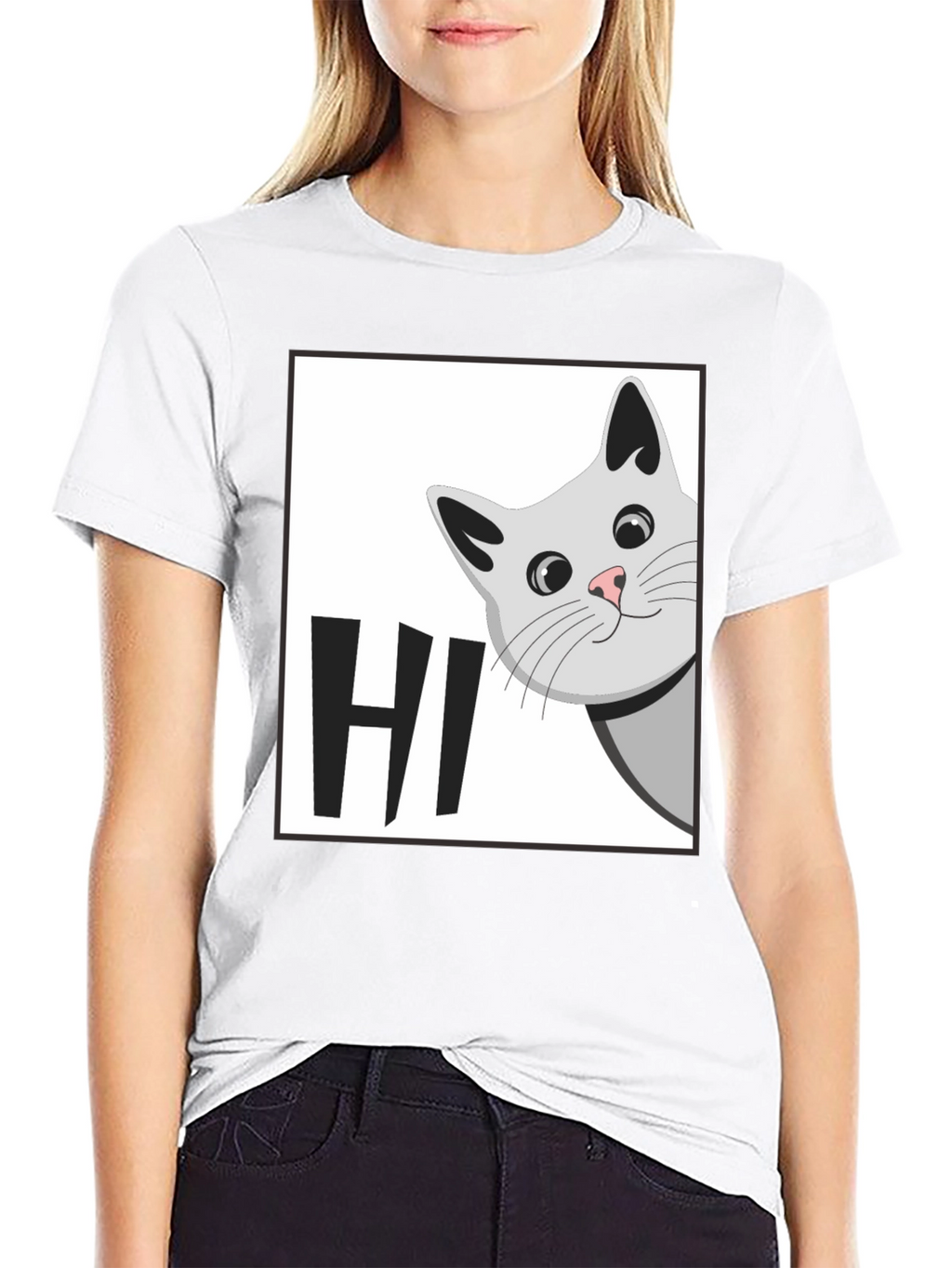 Peek-a-Boo Cat HI T-Shirt - Cute Feline Graphic Tee