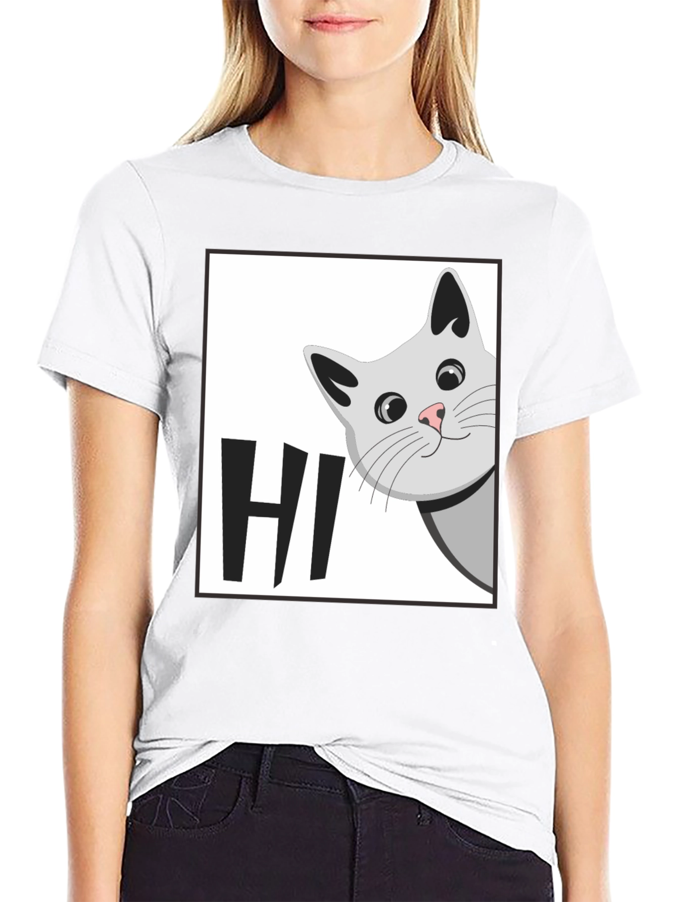 Peek-a-Boo Cat HI T-Shirt - Cute Feline Graphic Tee