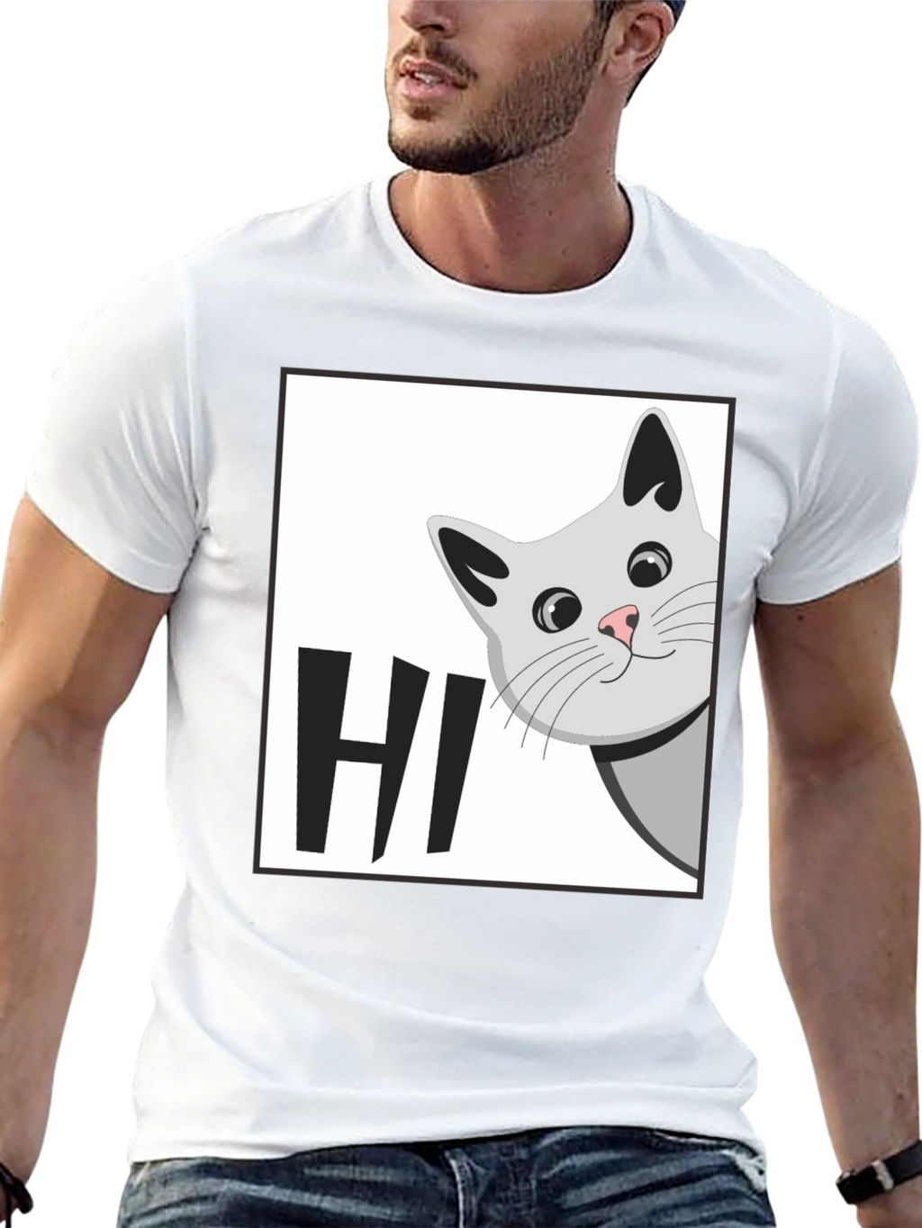 Peek-a-Boo Cat HI T-Shirt - Cute Feline Graphic Tee