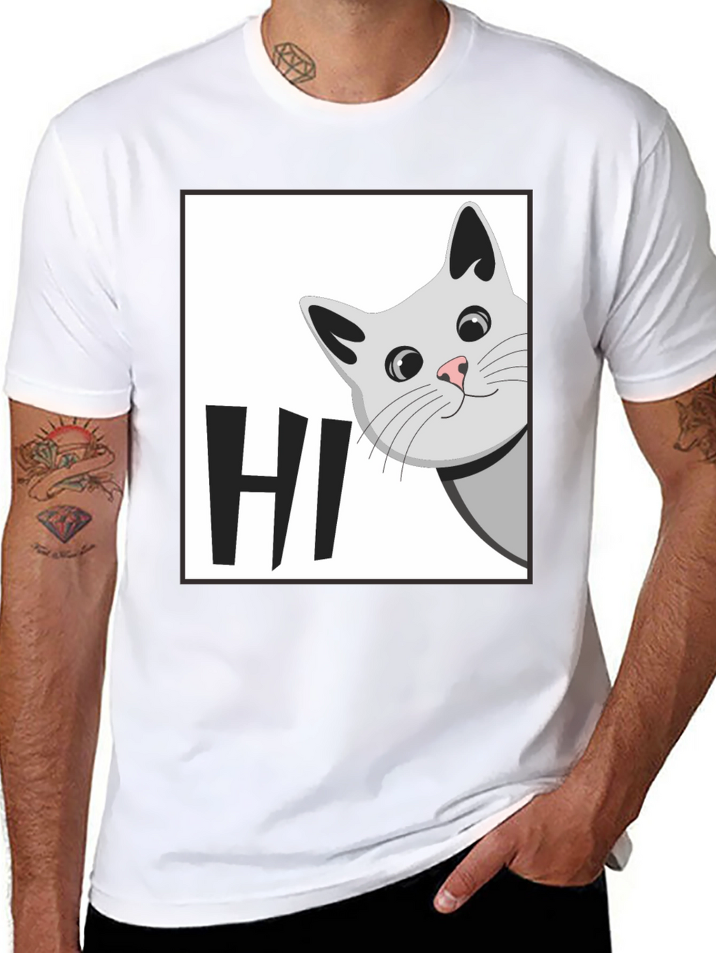 Peek-a-Boo Cat HI T-Shirt - Cute Feline Graphic Tee