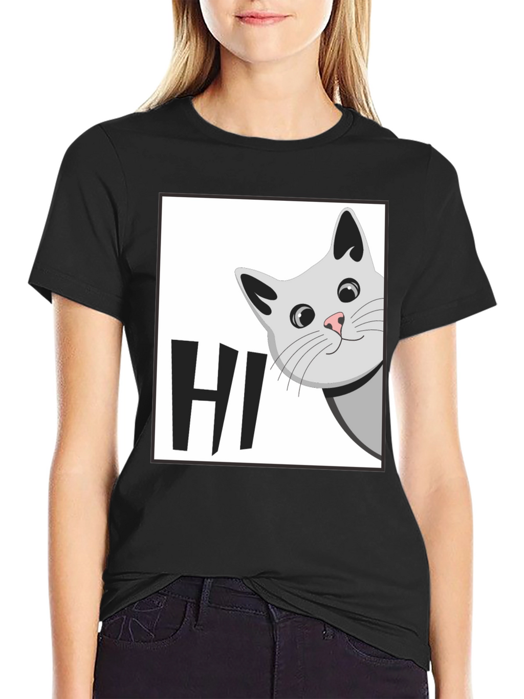 Peek-a-Boo Cat HI T-Shirt - Cute Feline Graphic Tee
