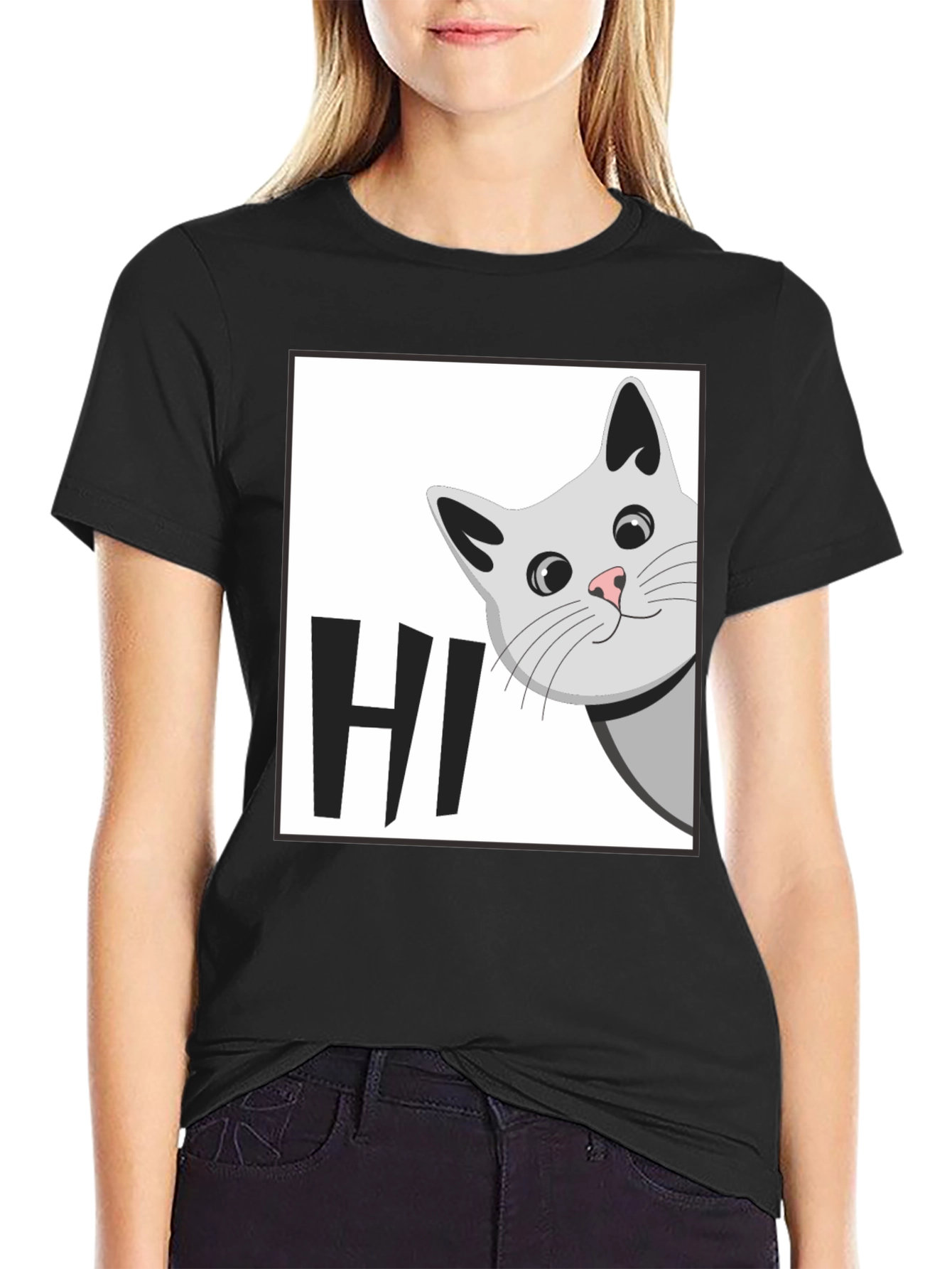 Peek-a-Boo Cat HI T-Shirt - Cute Feline Graphic Tee