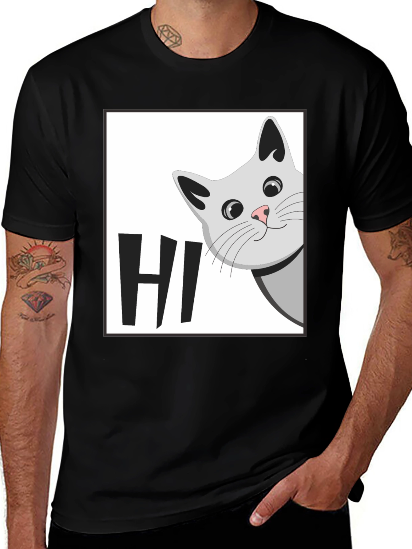 Peek-a-Boo Cat HI T-Shirt - Cute Feline Graphic Tee