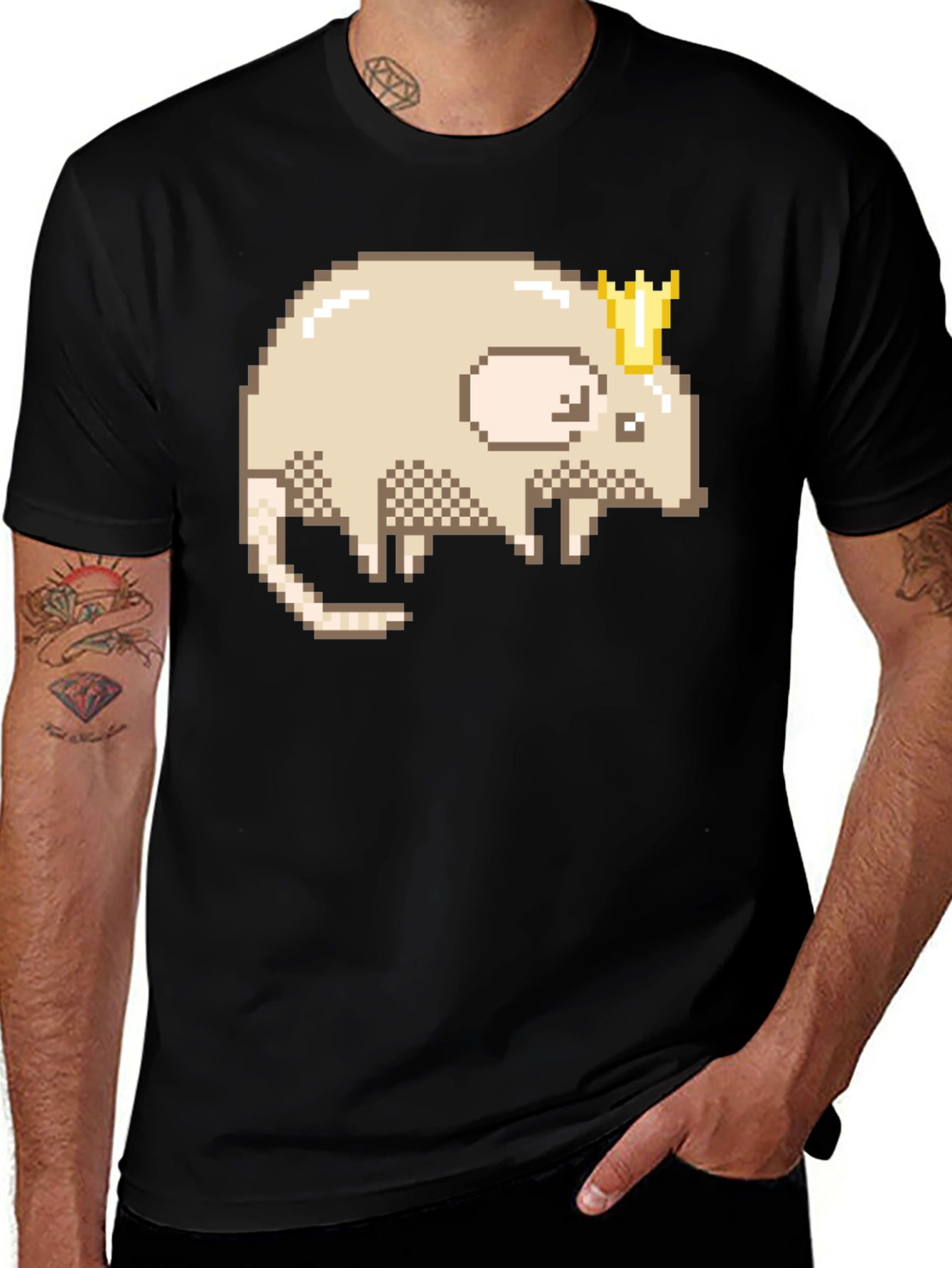 Pixel Rat King Graphic Tee - Black Casual Shirt