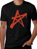 Red Star Graphic Print Black T-Shirt