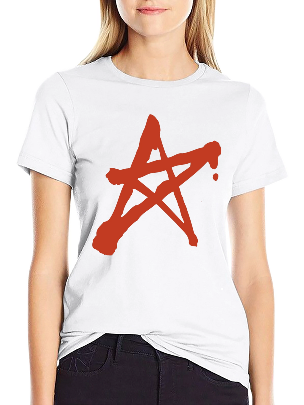 Red Star Graphic Print Black T-Shirt