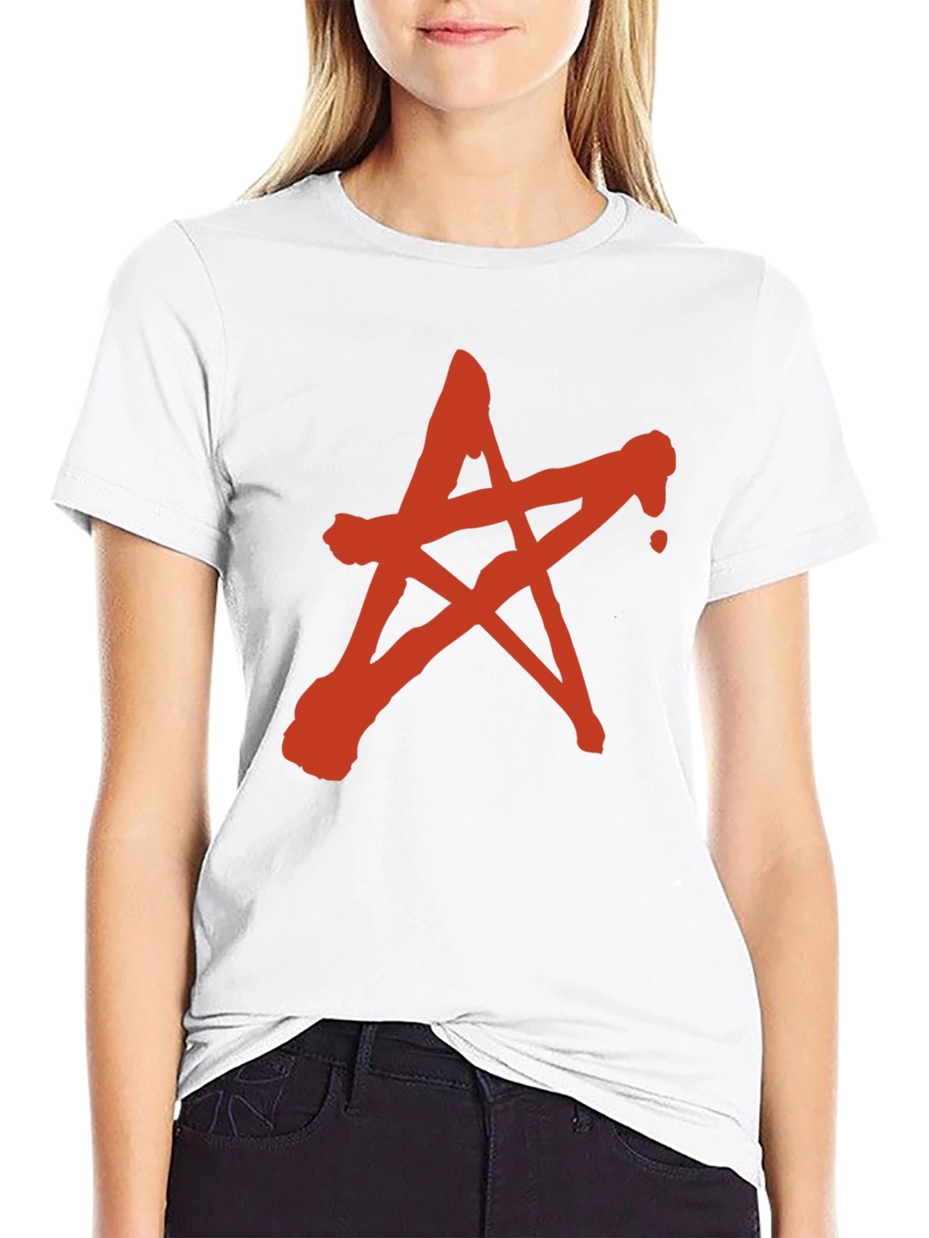 Red Star Graphic Print Black T-Shirt