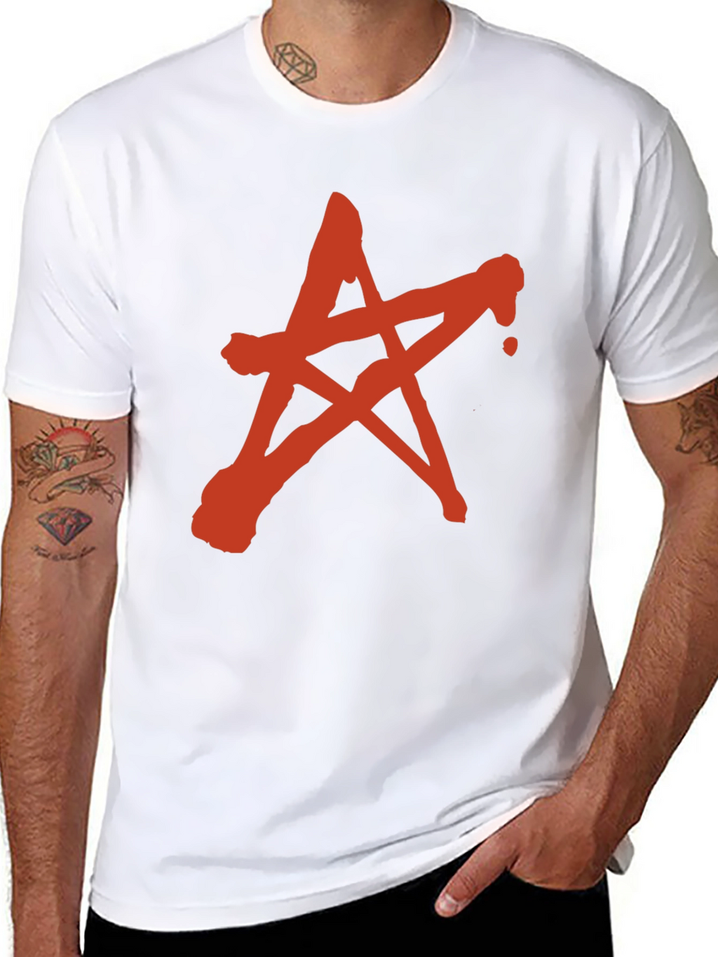 Red Star Graphic Print Black T-Shirt