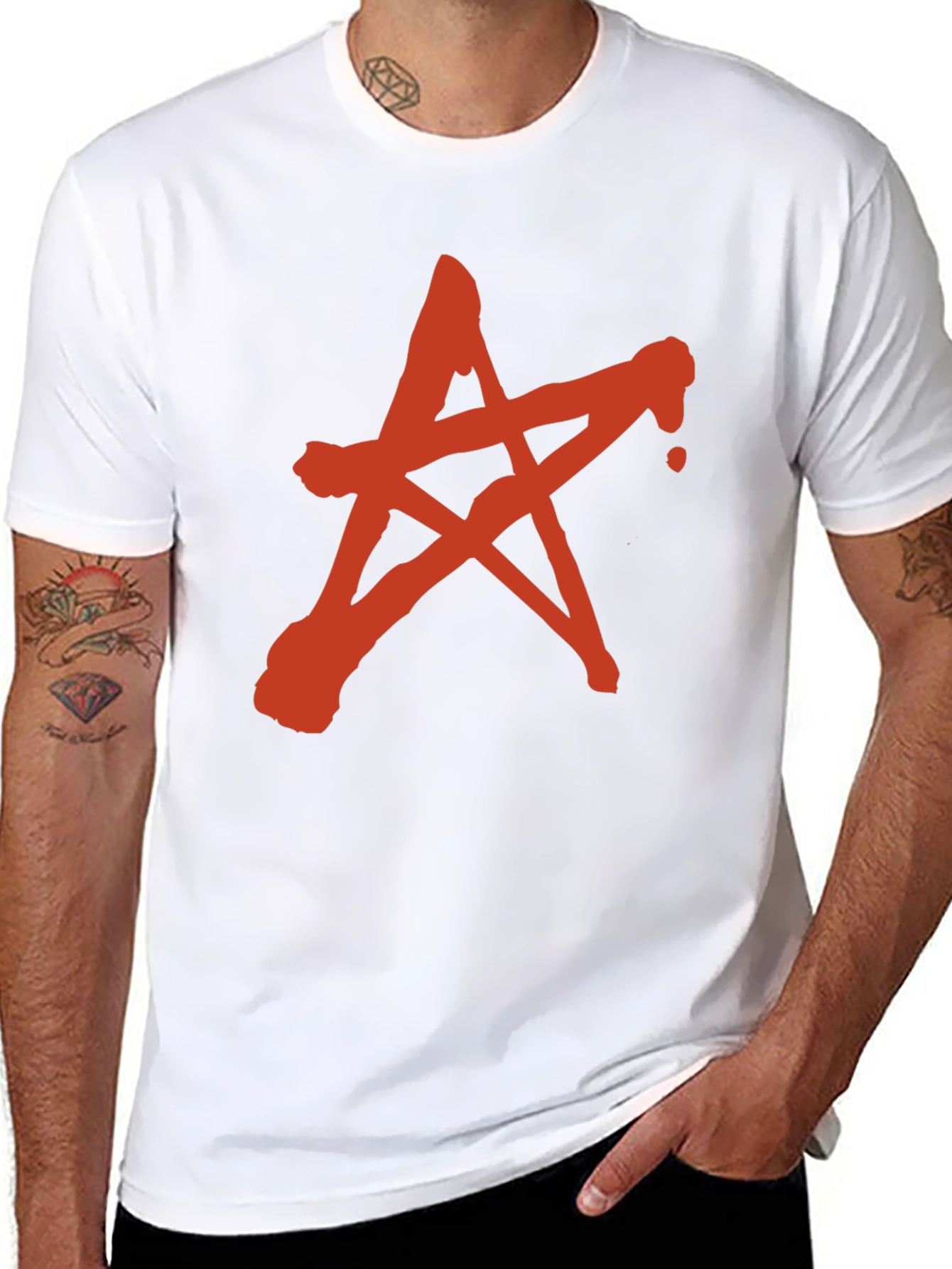 Red Star Graphic Print Black T-Shirt