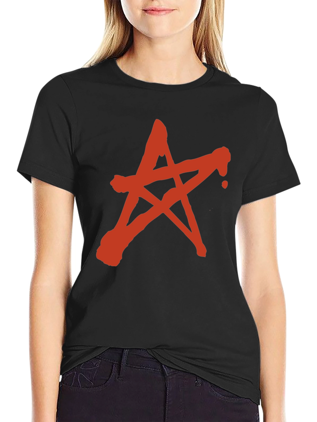 Red Star Graphic Print Black T-Shirt
