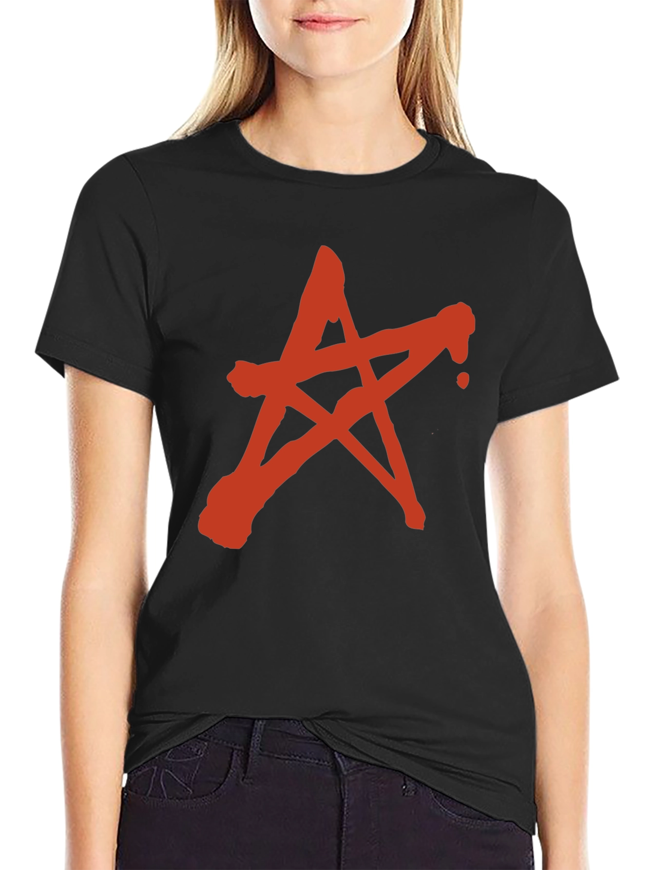 Red Star Graphic Print Black T-Shirt
