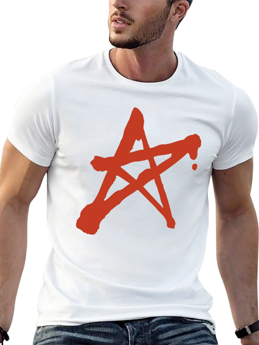 Red Star Graphic Print Black T-Shirt