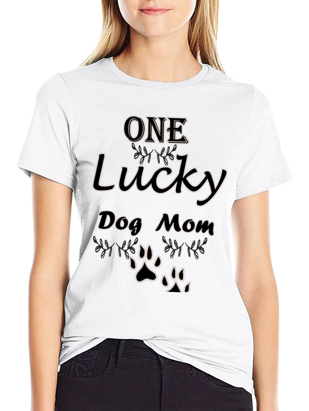 One Lucky Dog Mom T-Shirt - Paw Print Tee