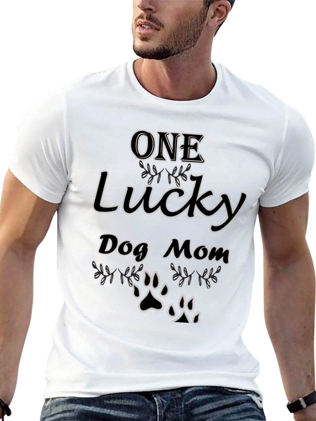 One Lucky Dog Mom T-Shirt - Paw Print Tee