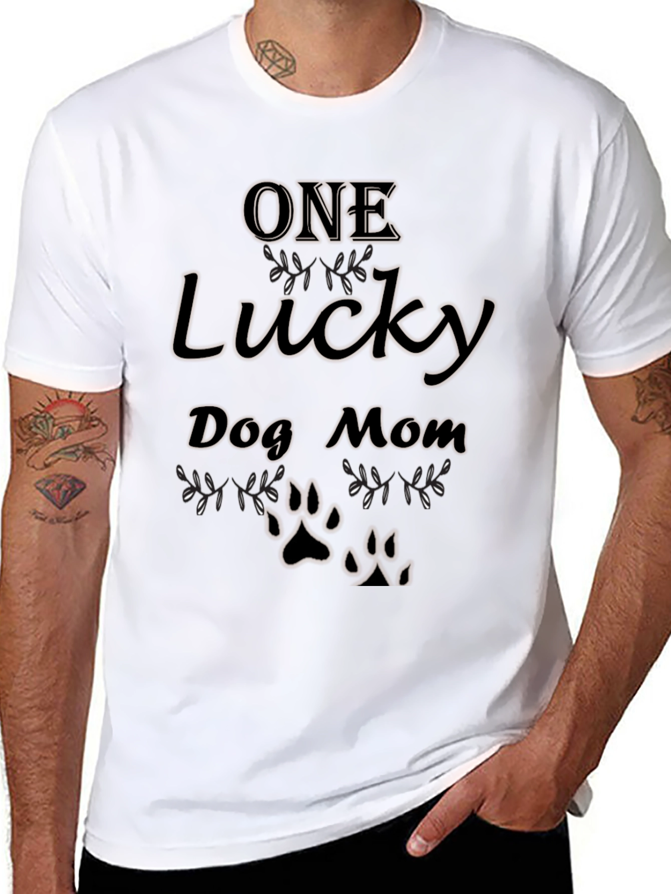 One Lucky Dog Mom T-Shirt - Paw Print Tee