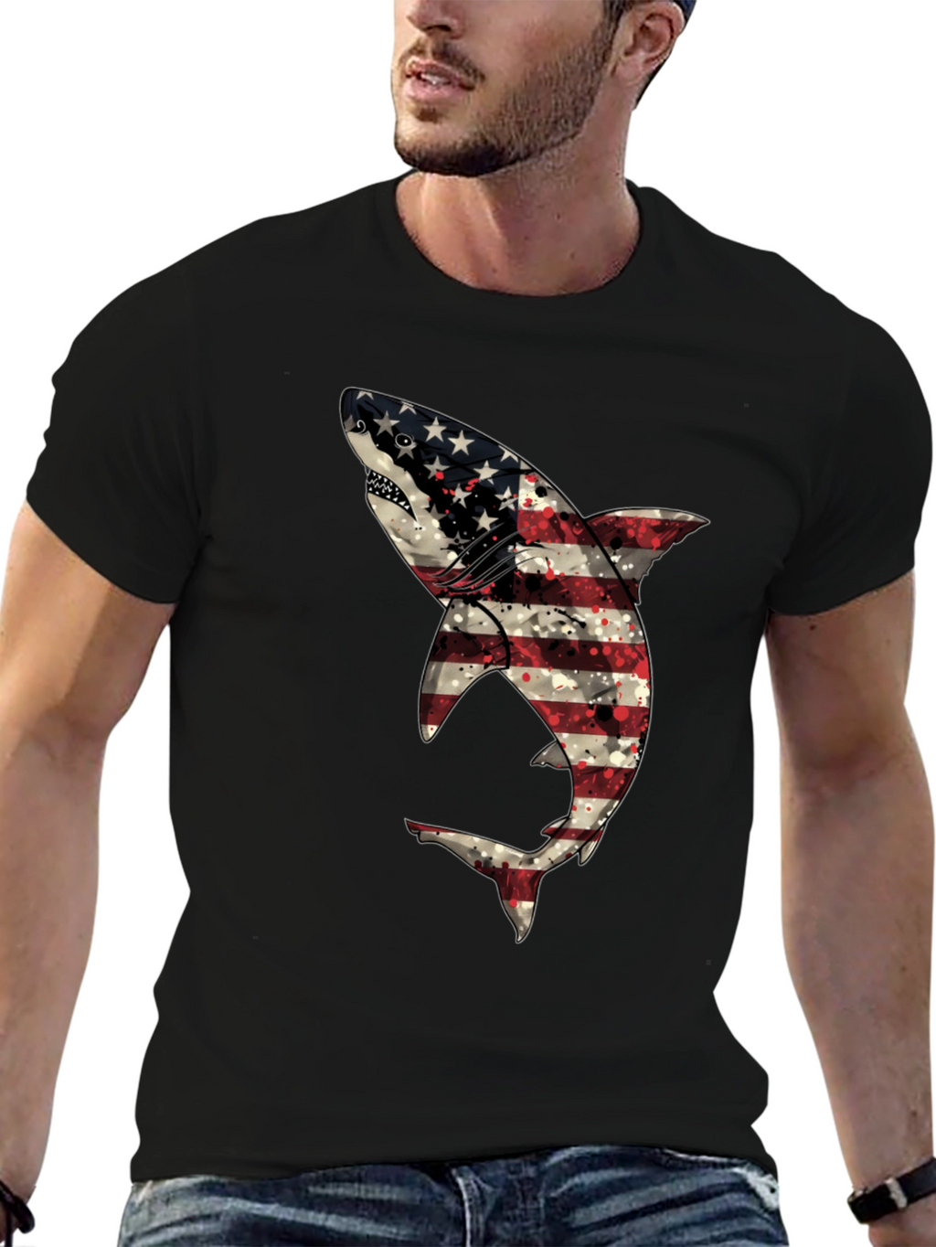 Patriotic Shark T-Shirt - USA Flag Design