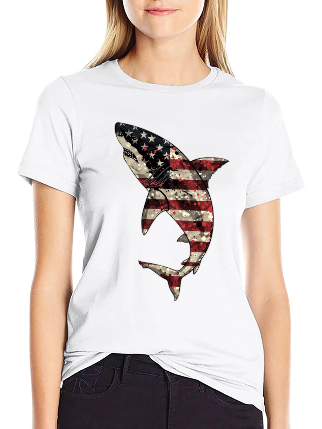 Patriotic Shark T-Shirt - USA Flag Design