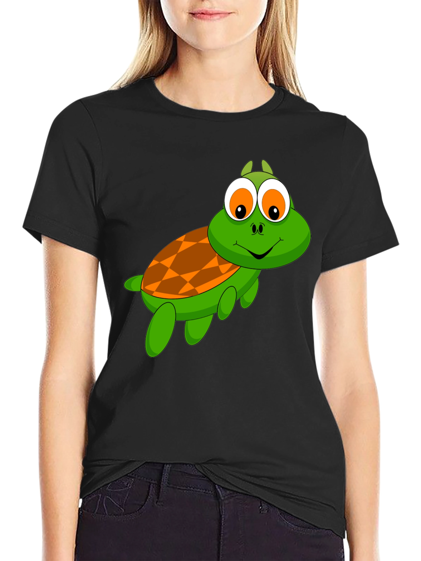 Turtle Cartoon Black T-Shirt