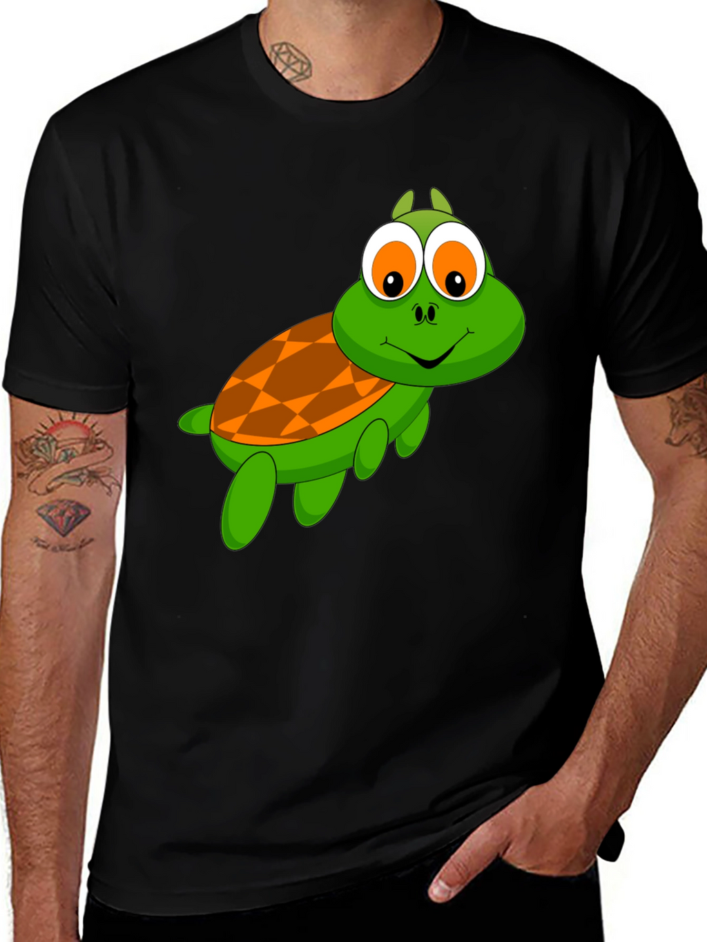 Turtle Cartoon Black T-Shirt
