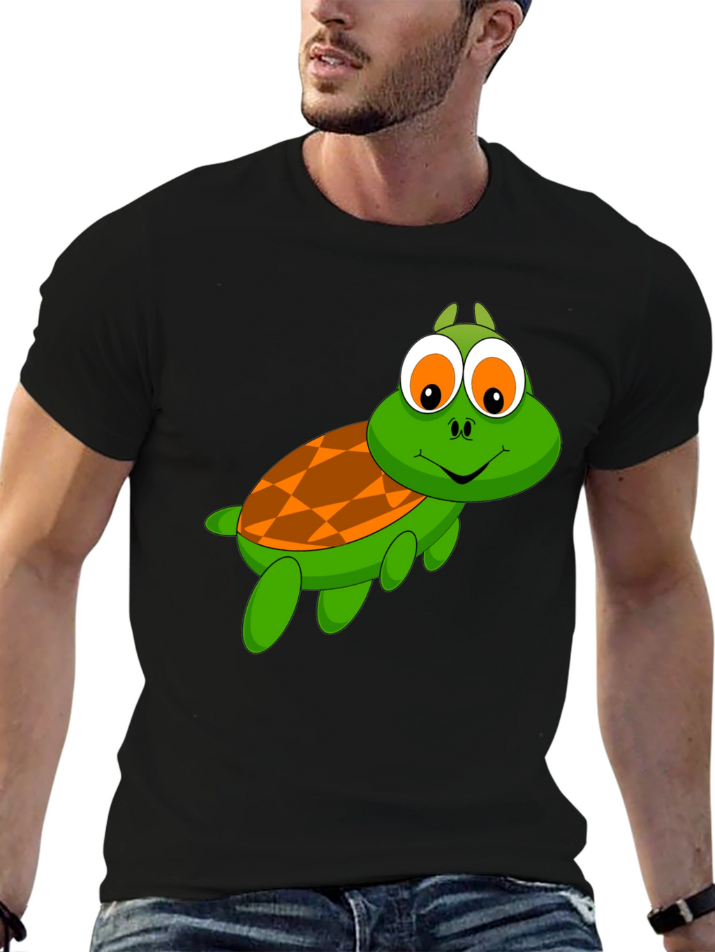 Turtle Cartoon Black T-Shirt