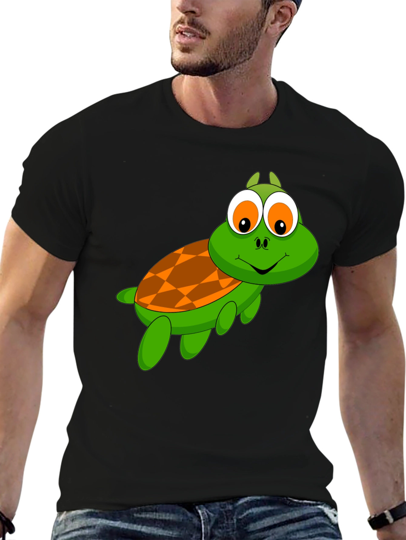 Turtle Cartoon Black T-Shirt