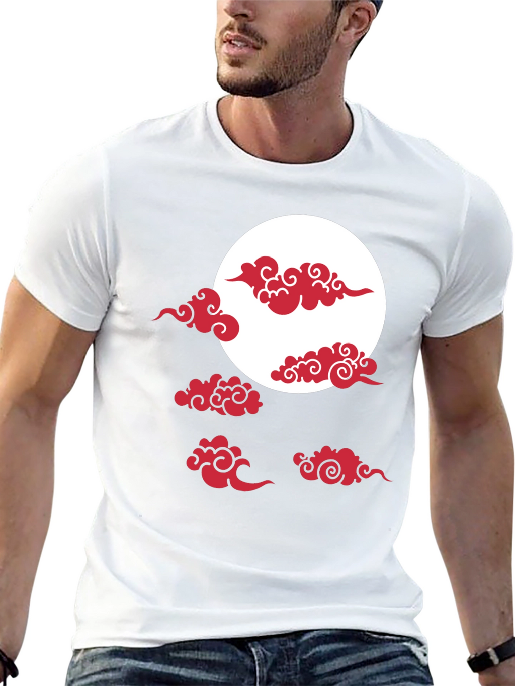 Red Cloud Design Black T-Shirt