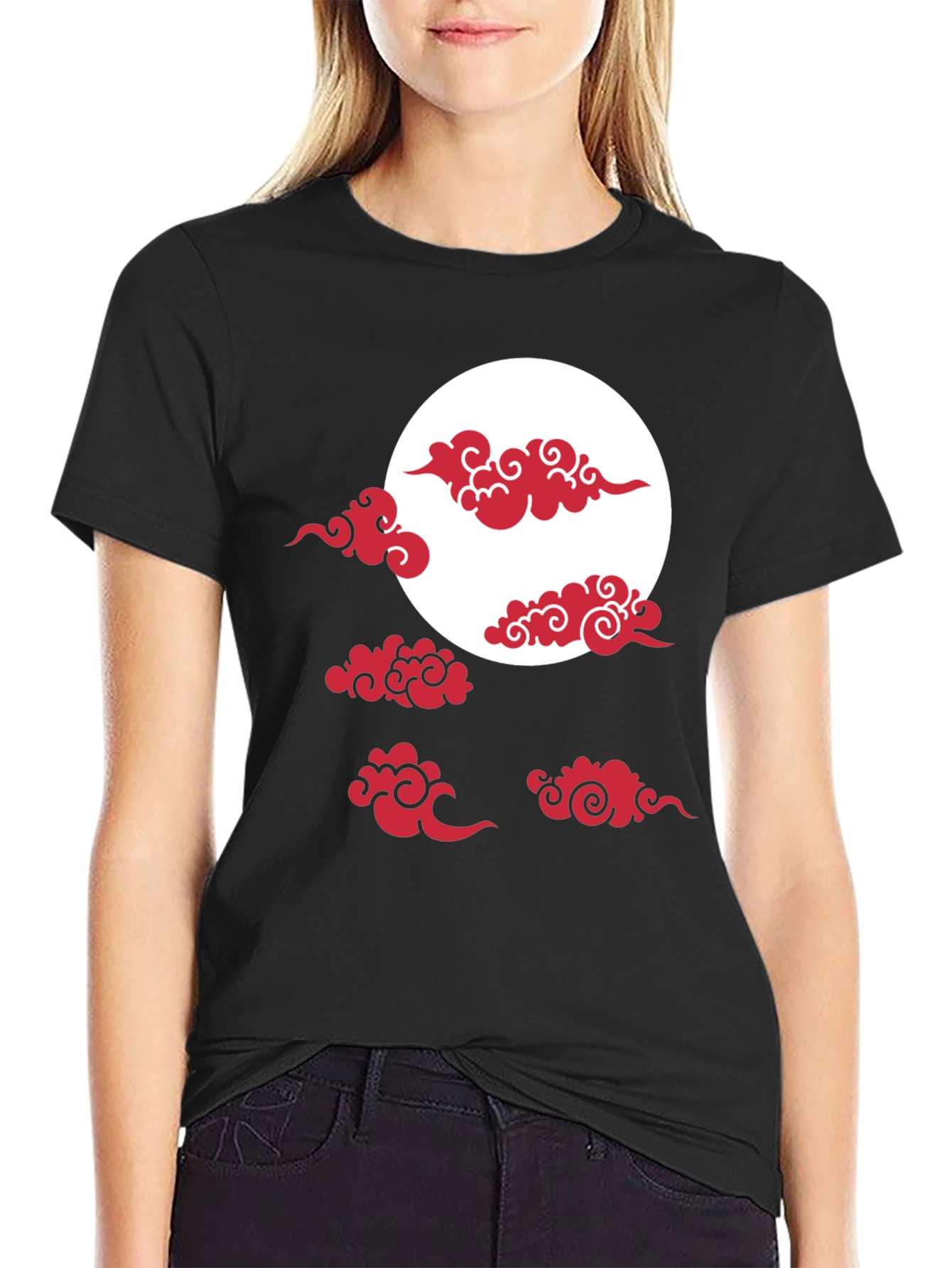 Red Cloud Design Black T-Shirt