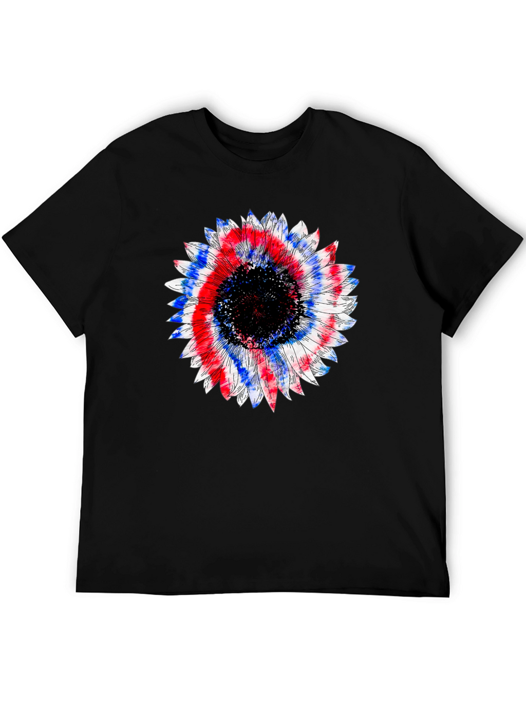 Patriotic Sunflower Graphic Tee - Black Cotton T-Shirt