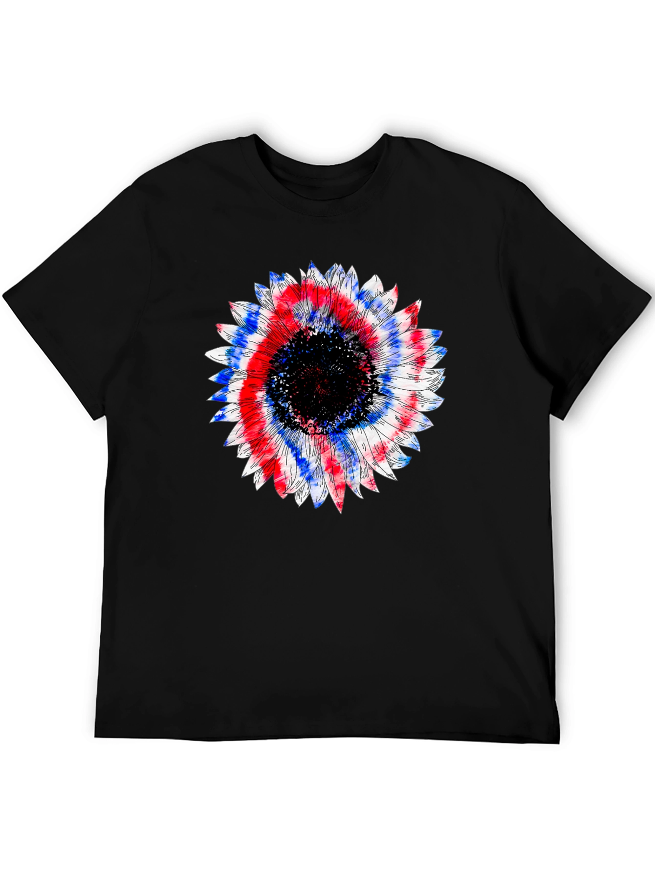 Patriotic Sunflower Graphic Tee - Black Cotton T-Shirt