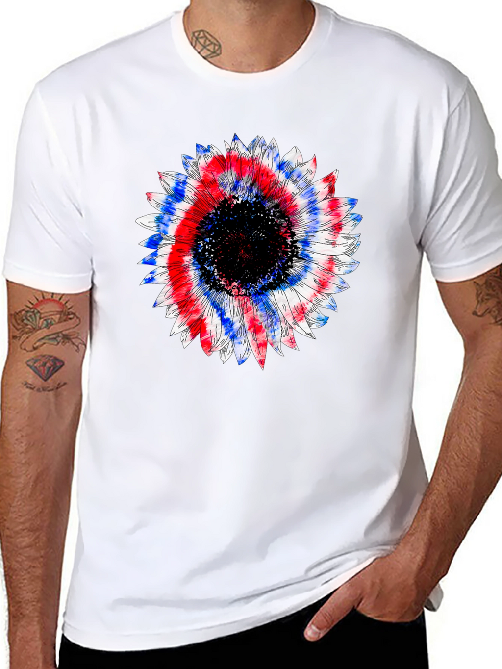 Patriotic Sunflower Graphic Tee - Black Cotton T-Shirt