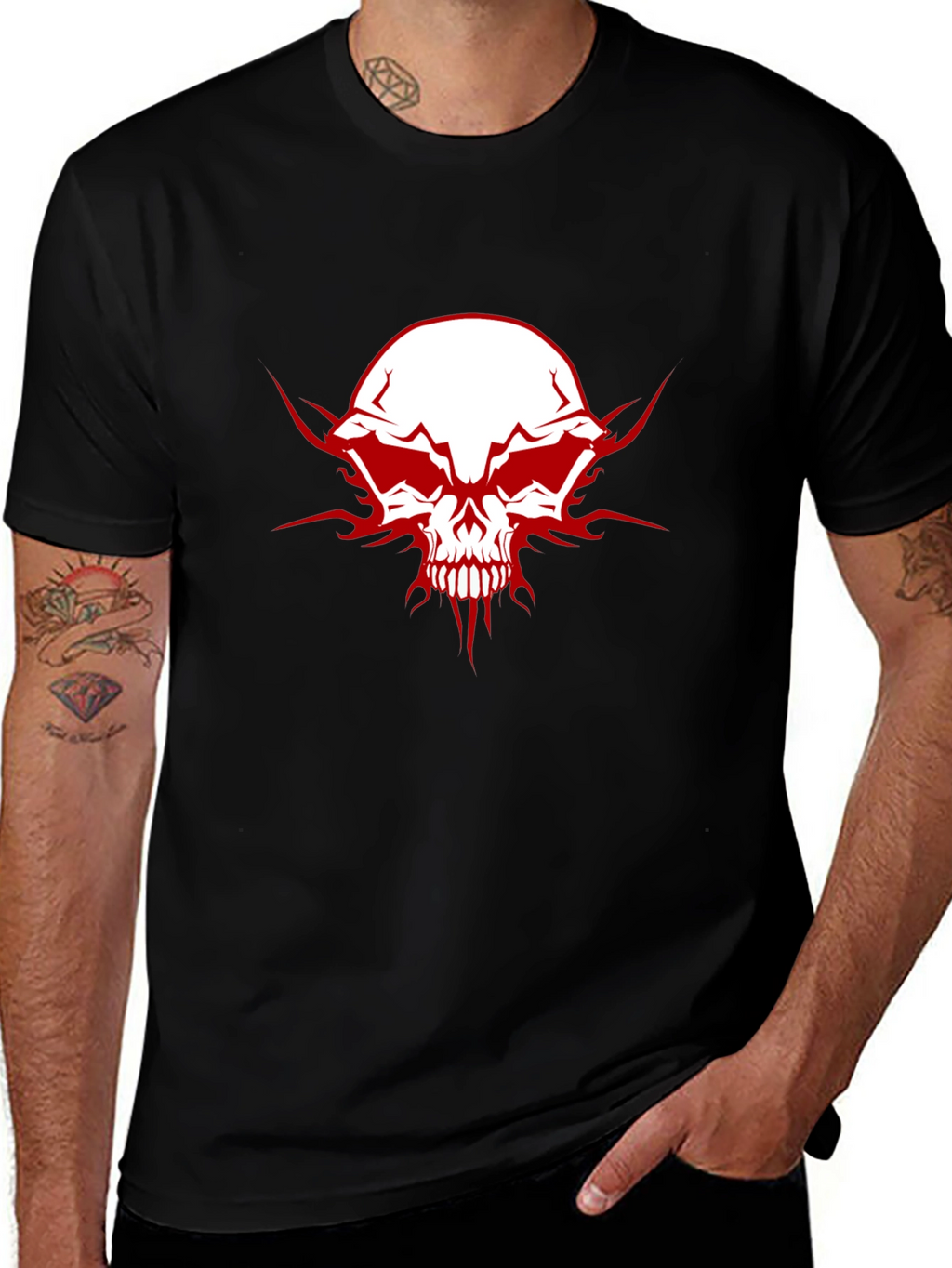 Edgy Skull Graphic Tee - Mens Black Cotton T-Shirt
