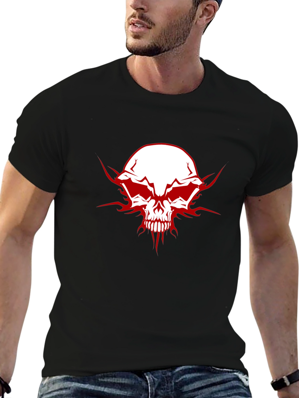 Edgy Skull Graphic Tee - Mens Black Cotton T-Shirt