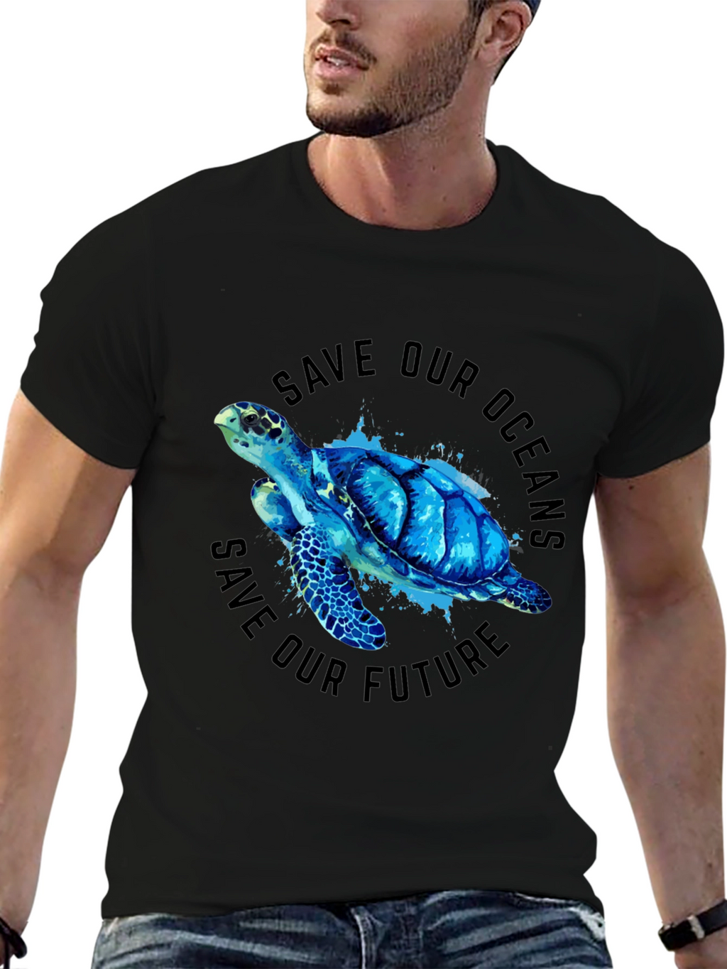 Save Our Oceans Turtle Graphic Tee - Eco-Friendly