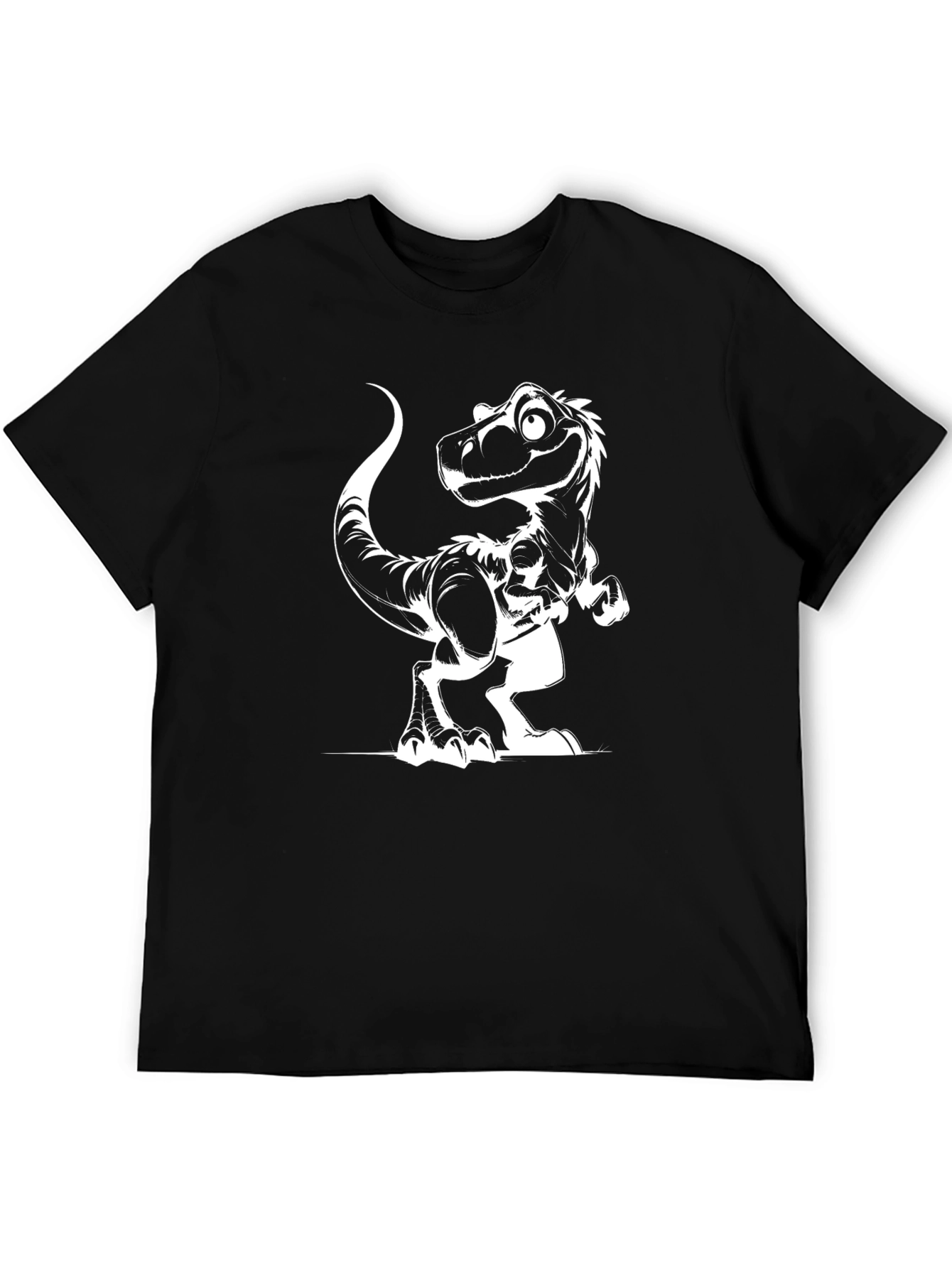 Black T-Shirt with Cartoon Dinosaur Graphic