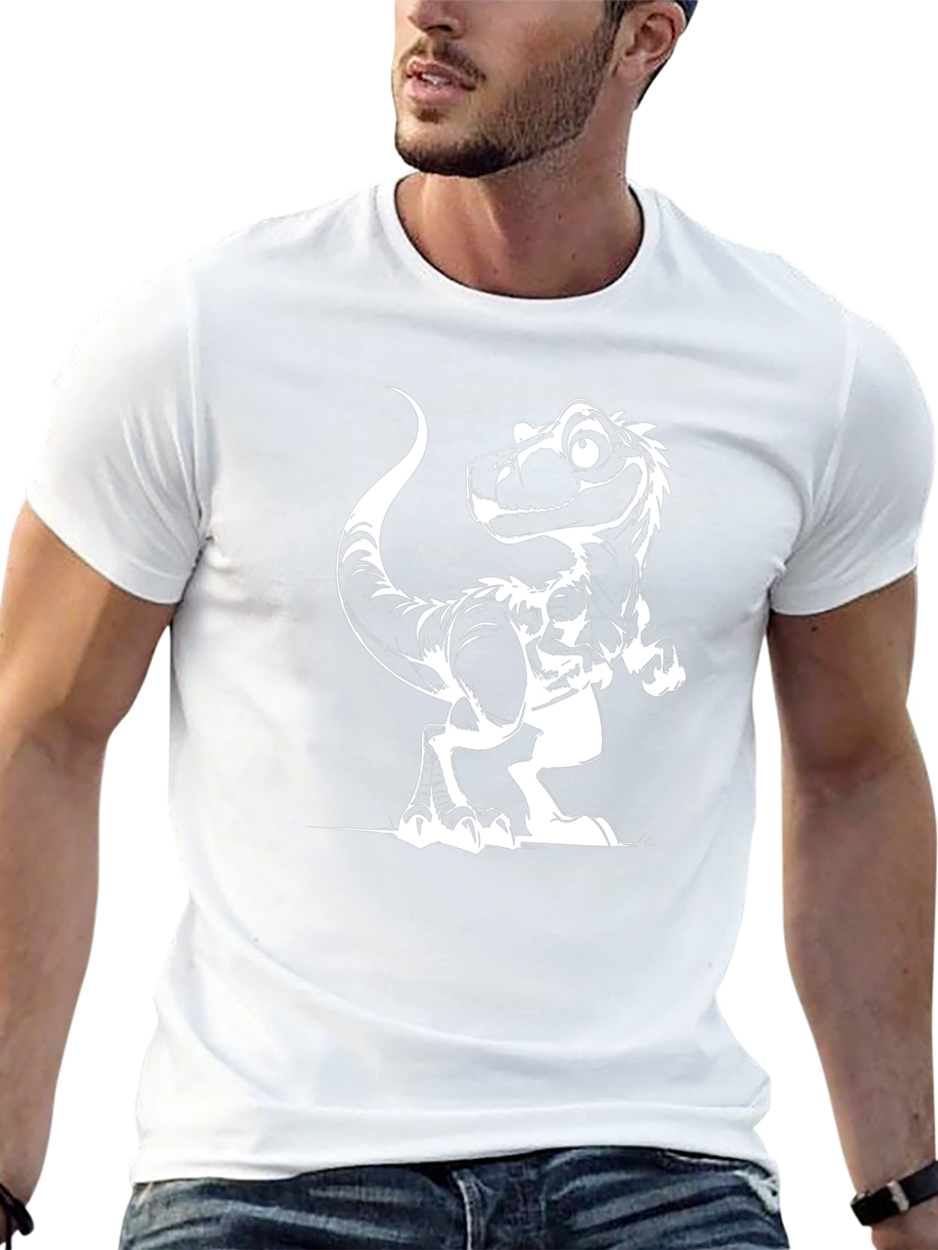 Black T-Shirt with Cartoon Dinosaur Graphic