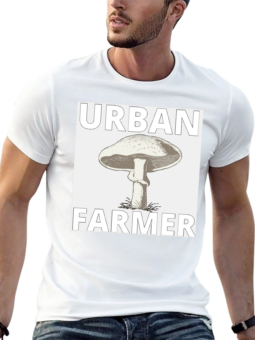 Urban Farmer Mushroom Graphic Tee - Black Cotton Shirt