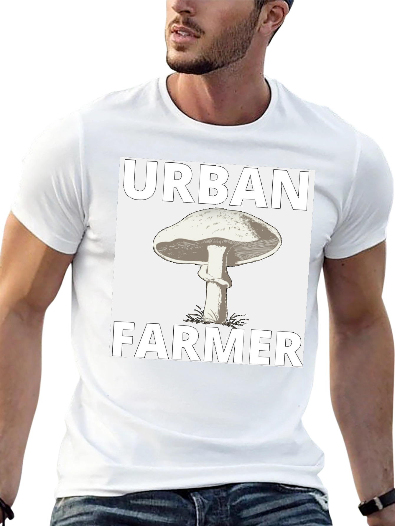 Urban Farmer Mushroom Graphic Tee - Black Cotton Shirt