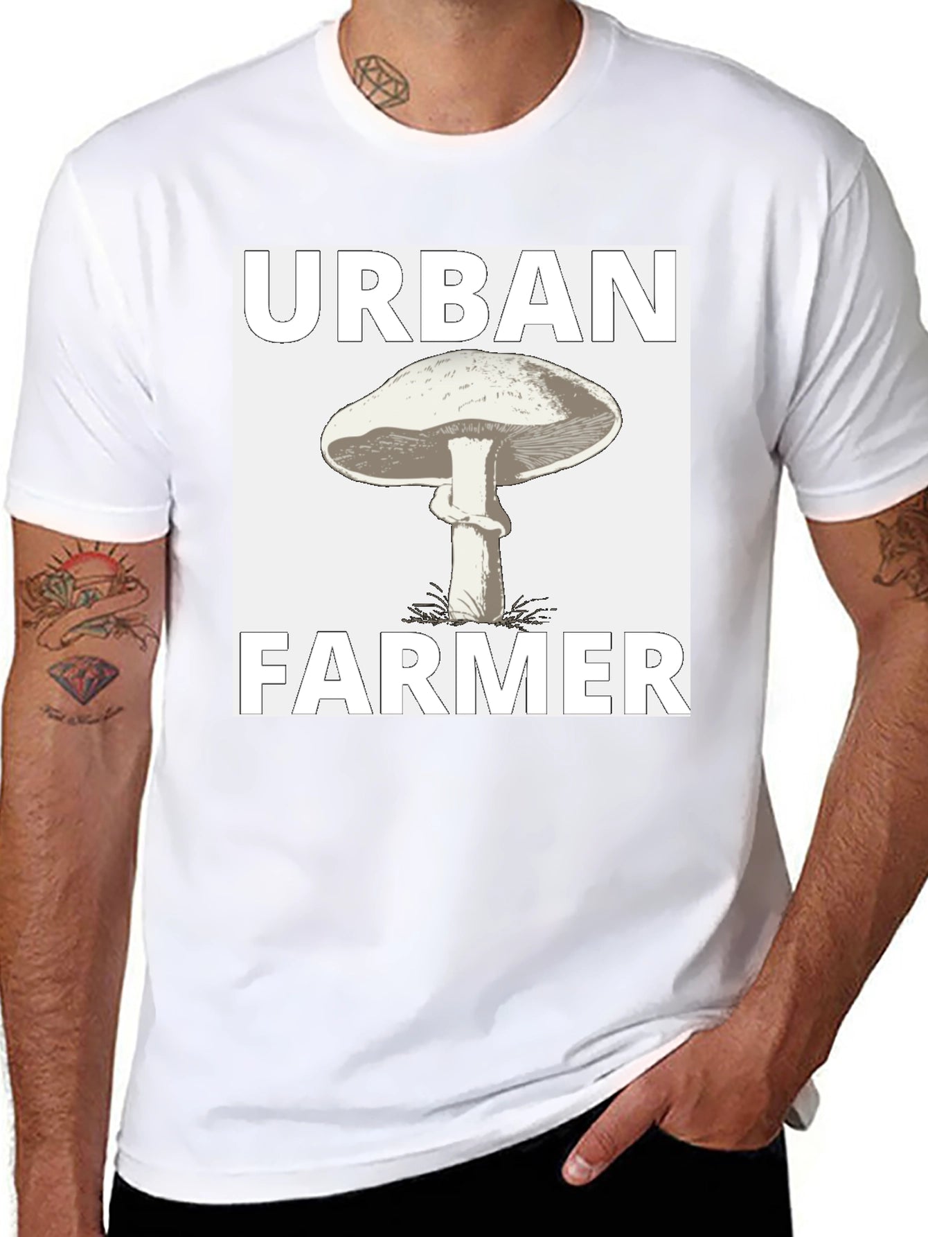 Urban Farmer Mushroom Graphic Tee - Black Cotton Shirt
