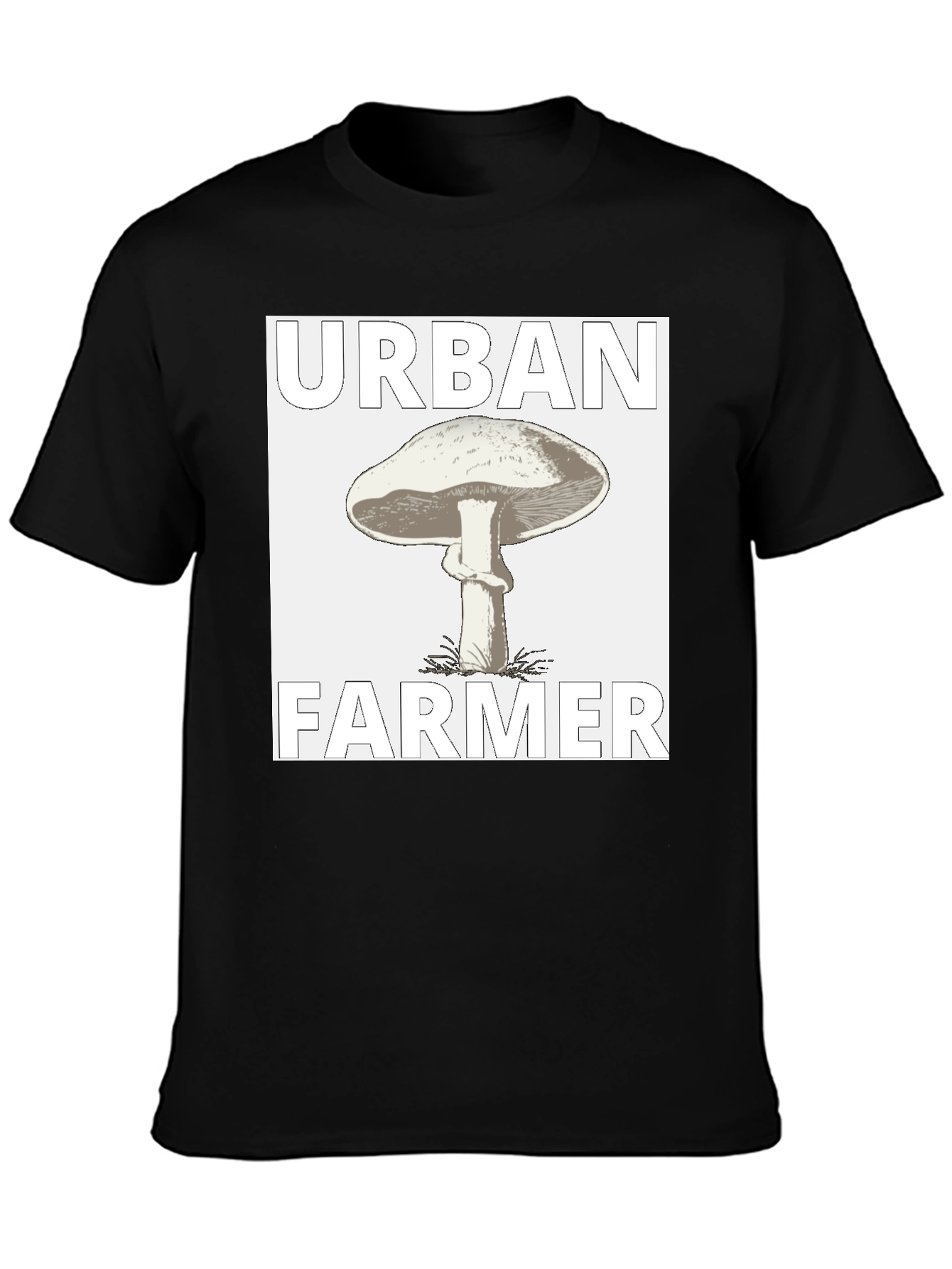 Urban Farmer Mushroom Graphic Tee - Black Cotton Shirt