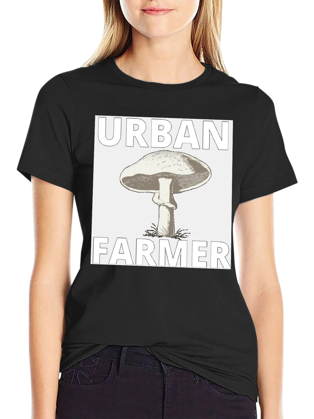 Urban Farmer Mushroom Graphic Tee - Black Cotton Shirt