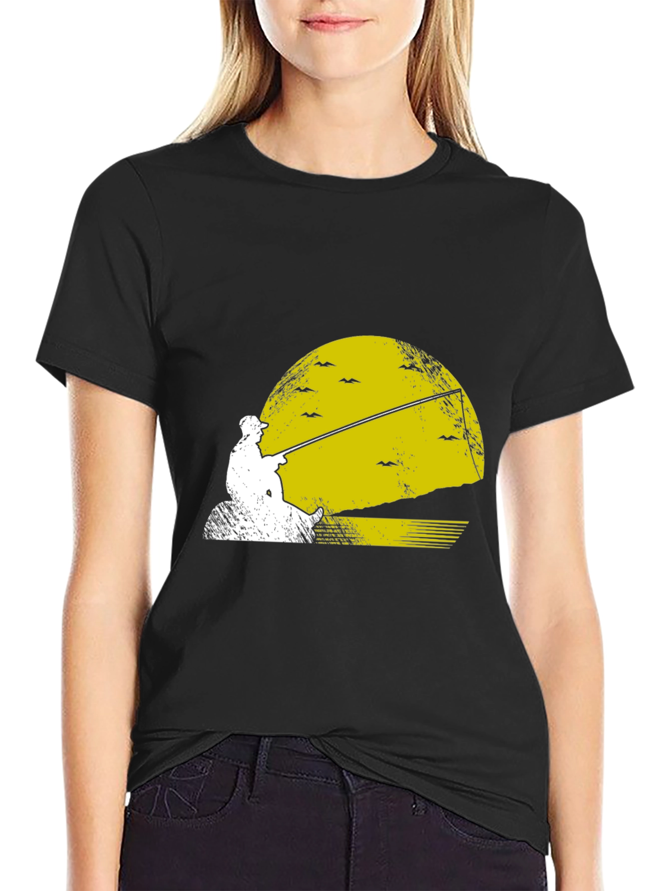 Fishing Sunset Graphic Tee - Black