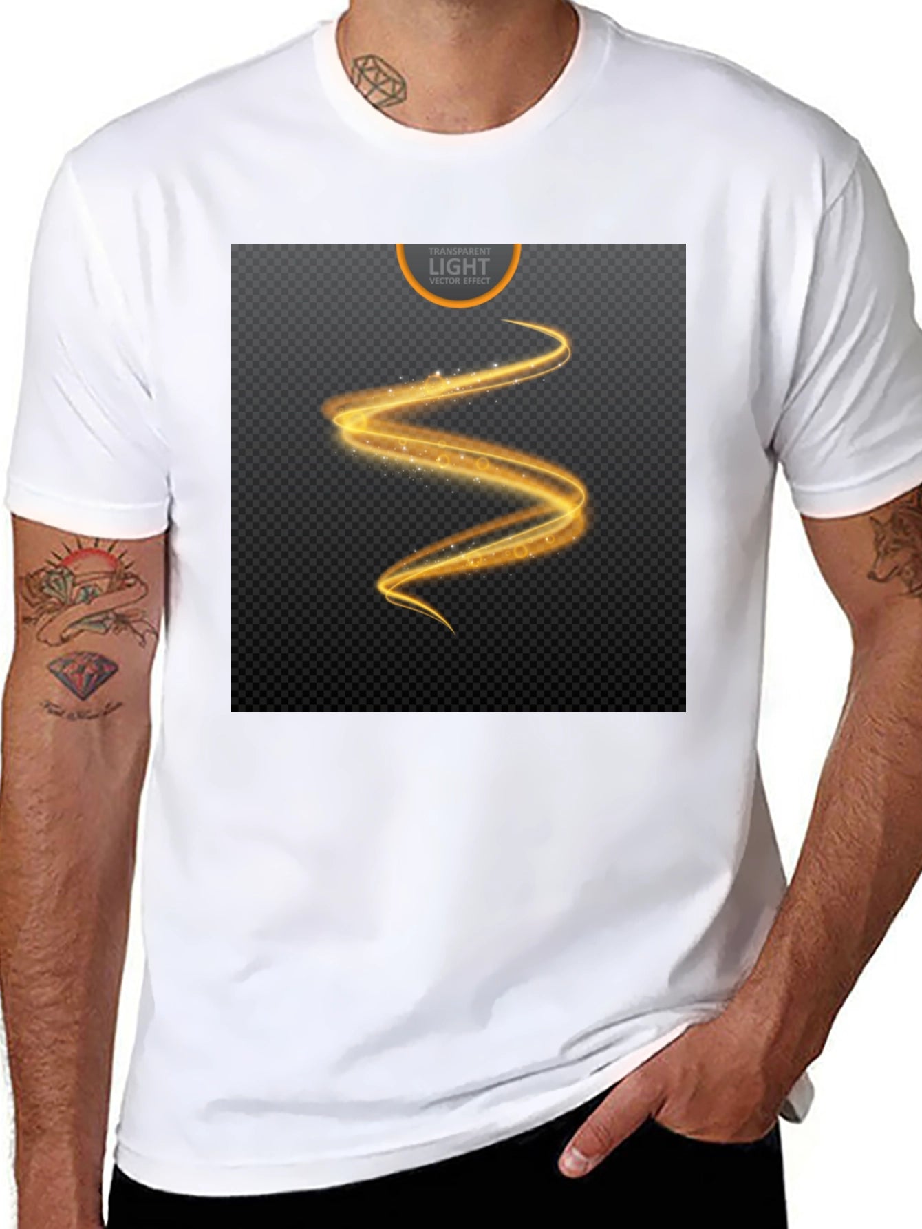 Elegant Black T-Shirt with Golden Swirl Design