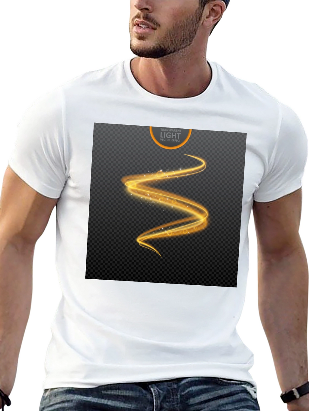 Elegant Black T-Shirt with Golden Swirl Design