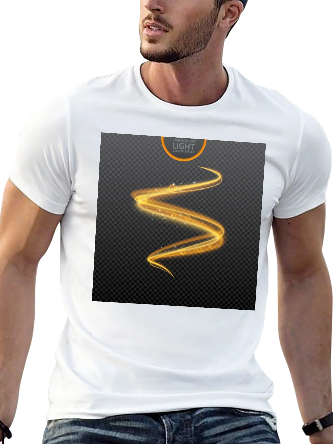 Elegant Black T-Shirt with Golden Swirl Design