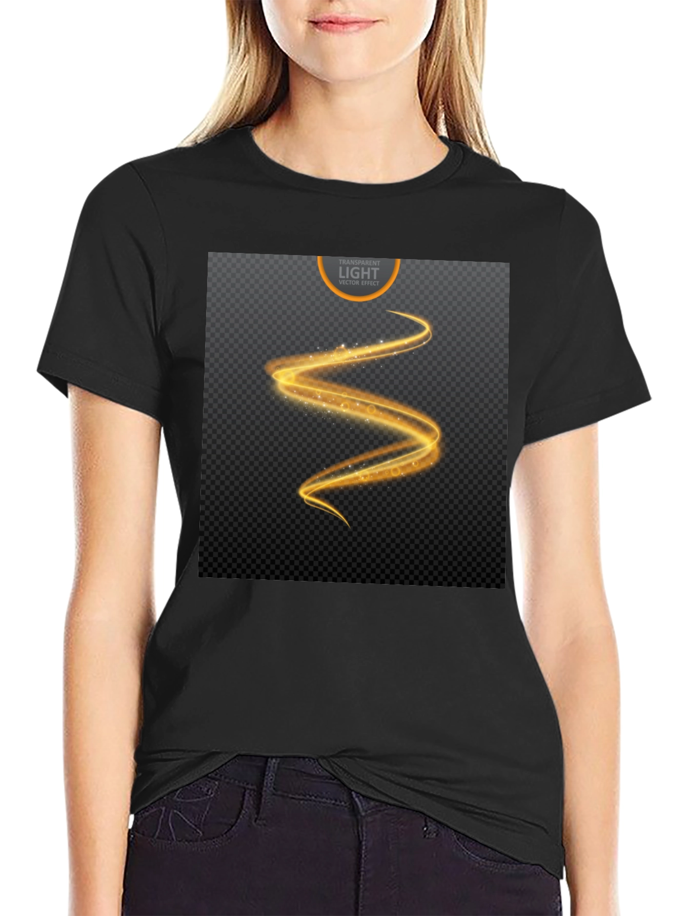 Elegant Black T-Shirt with Golden Swirl Design
