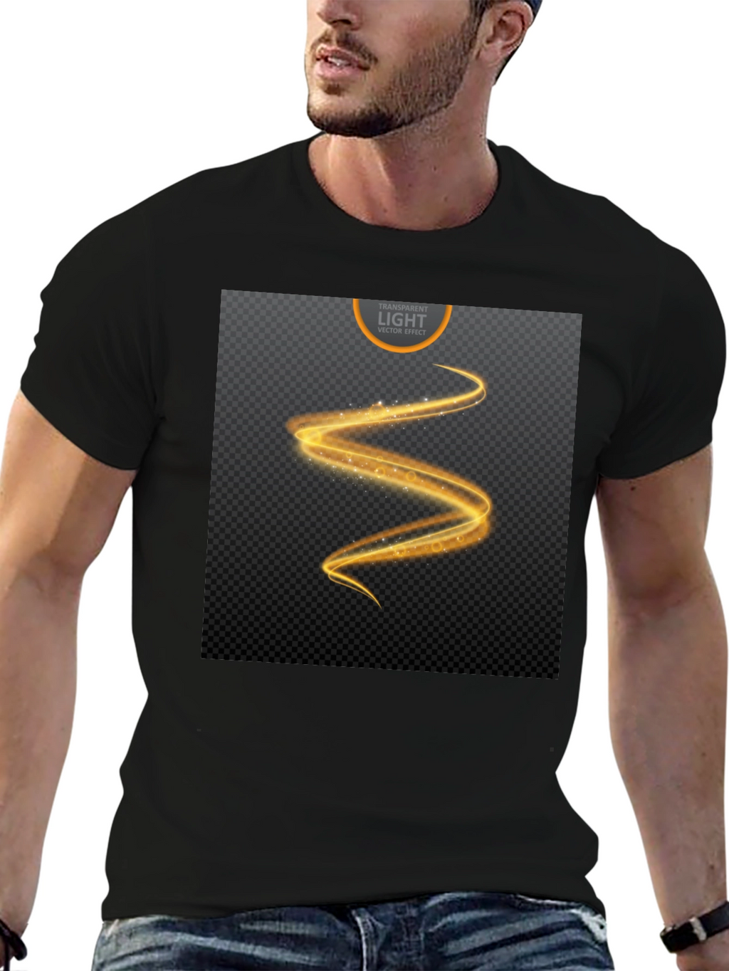 Elegant Black T-Shirt with Golden Swirl Design
