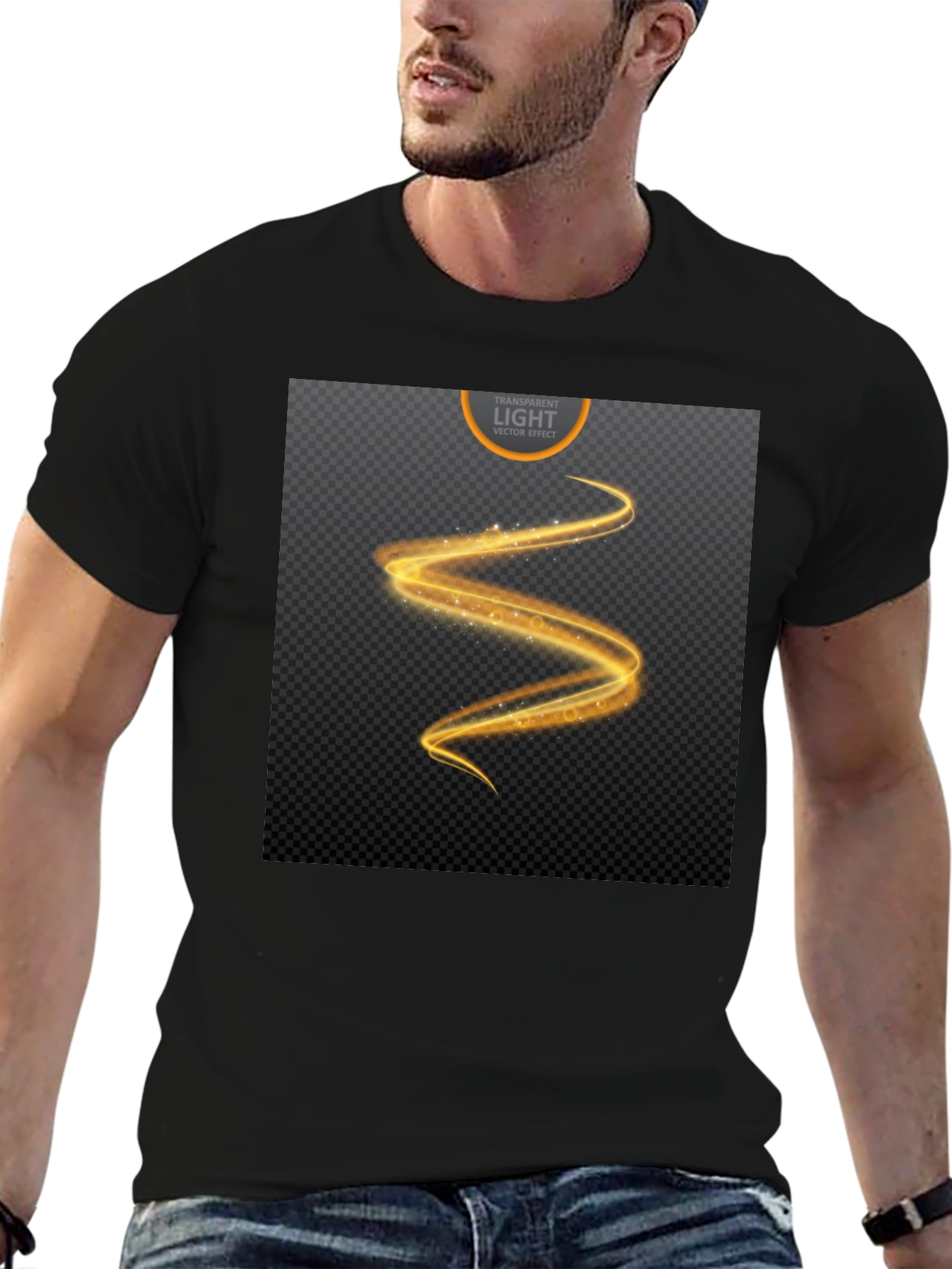 Elegant Black T-Shirt with Golden Swirl Design