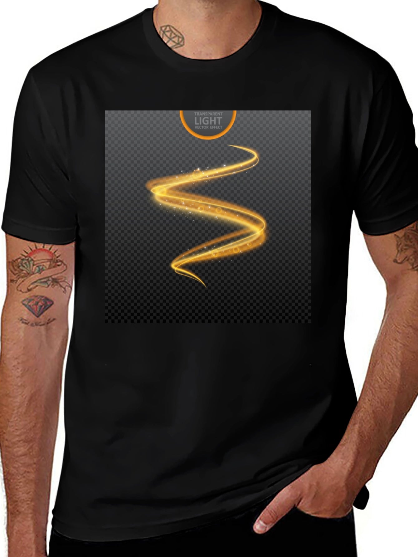 Elegant Black T-Shirt with Golden Swirl Design